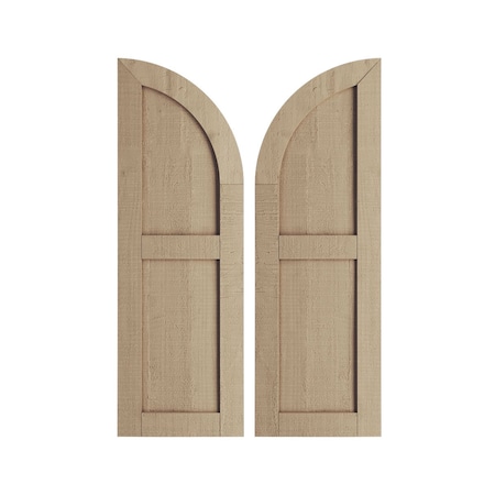 Rough Cedar 2 Equal Flat Panel W/Quarter Round Arch Top Faux Wood Shutters, 18W X 38H